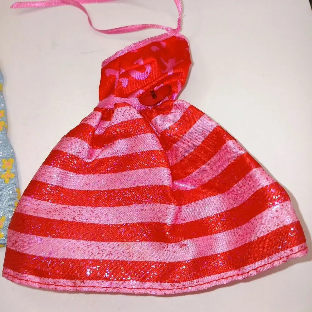 Lot of 3 Barbie Doll Dresses XO Valentines Green Yellow & Purple Pink Label